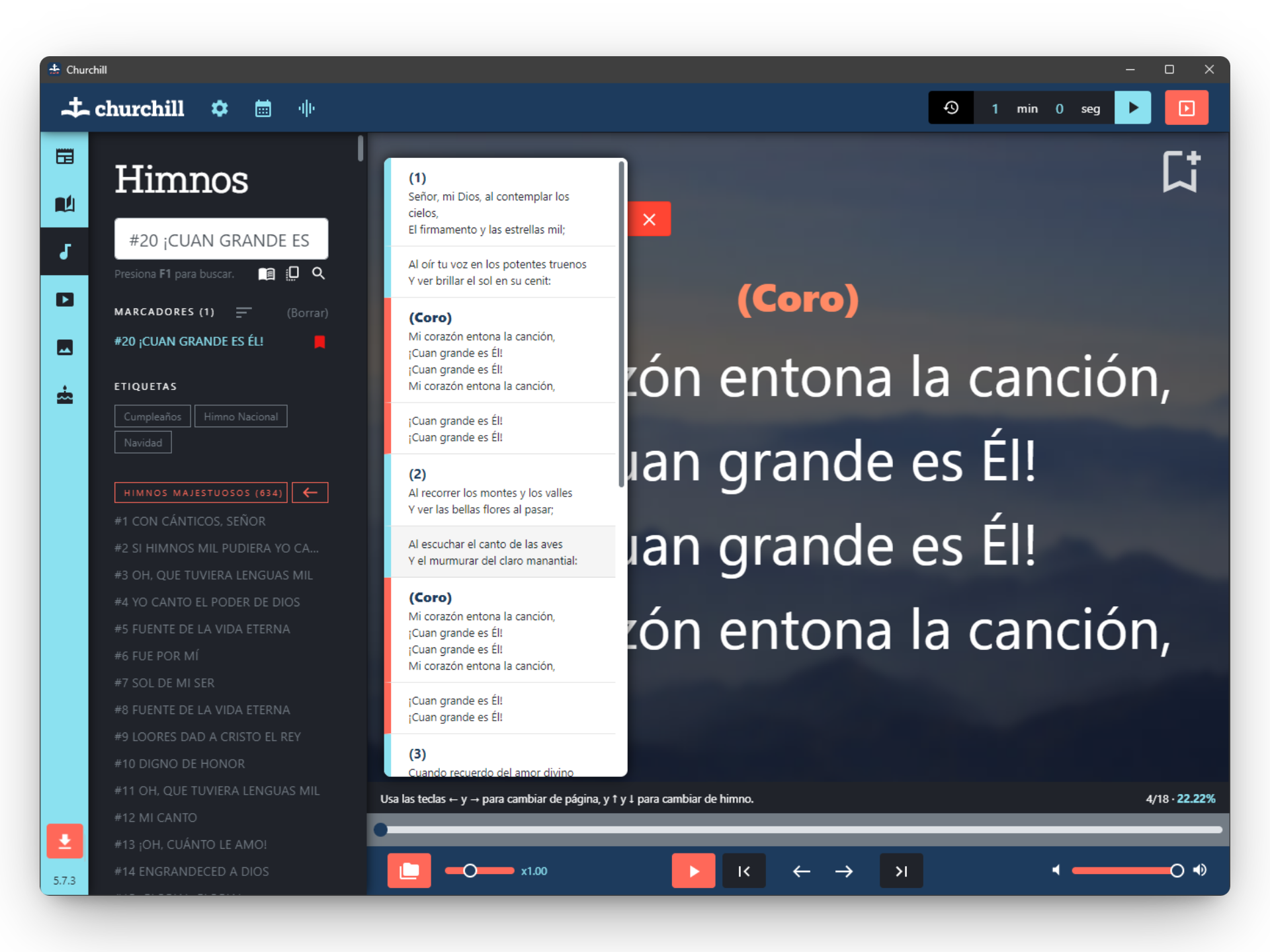 Proyección de himnos
